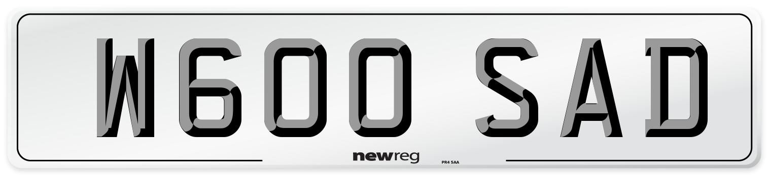 W600 SAD Number Plate from New Reg